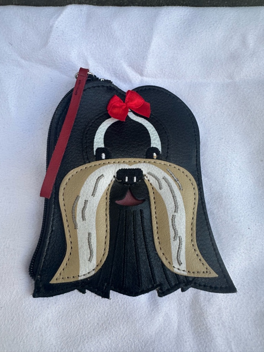 Rolfs Black Dog Face Coin Purse with Red Bow